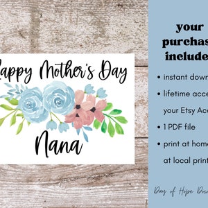 Printable Mothers Day Card for Nana | Happy Mother's Day Nana Card ...