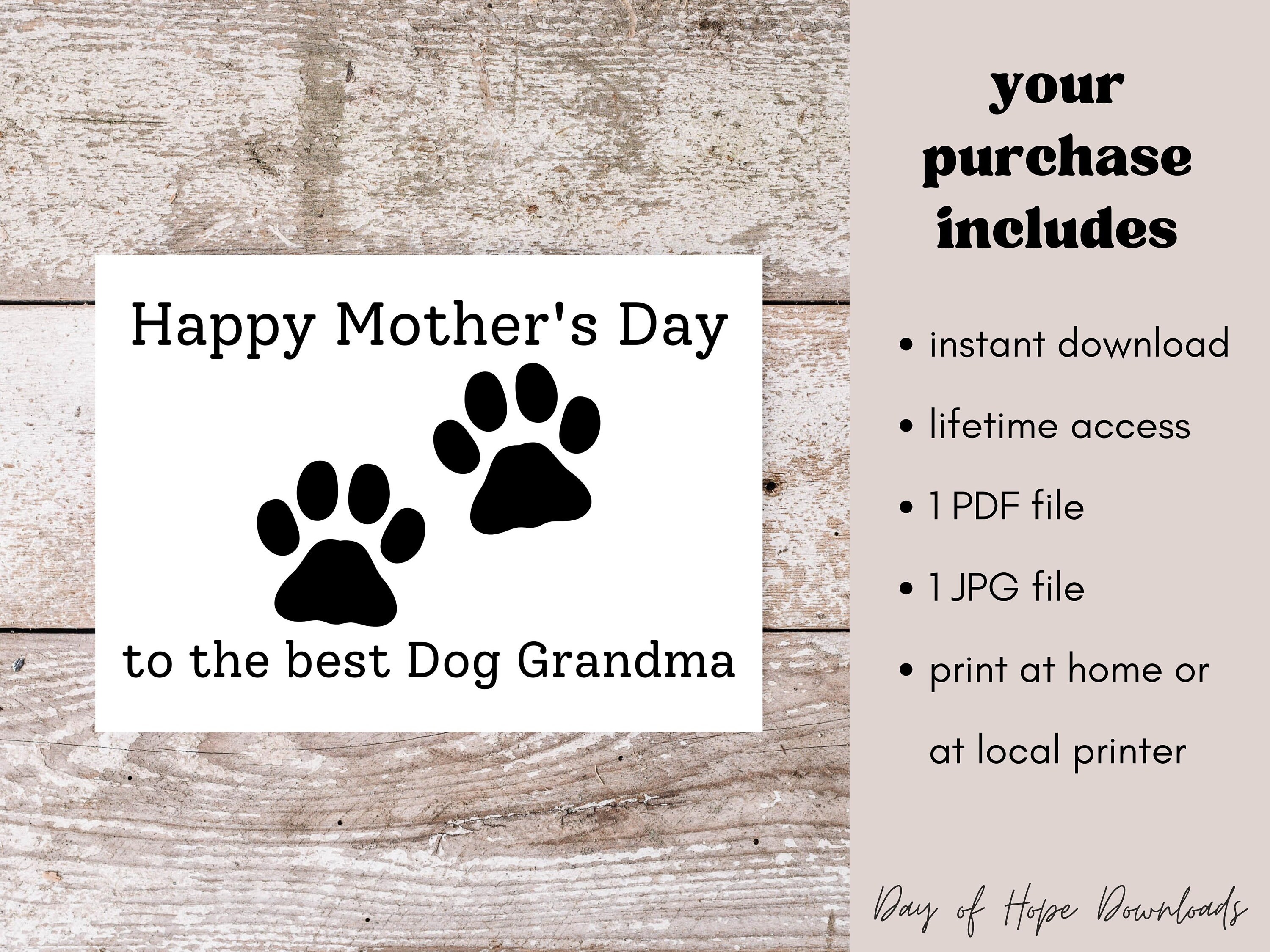 Printable Dog Grandma Mothers Day Card With Pawprints | Happy Mother's ...