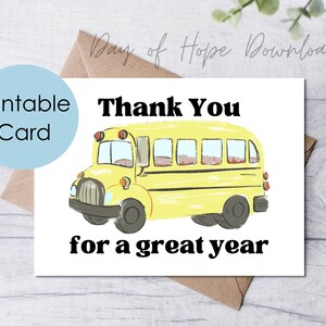 Printable Bus Driver Thank You Card Thank You for a Great - Etsy