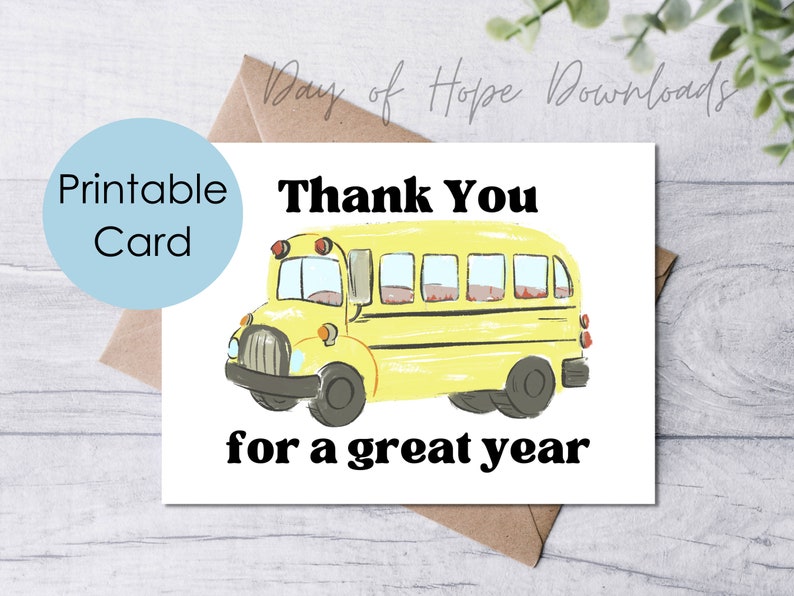 Printable Bus Driver Thank You Card Thank You for a Great - Etsy