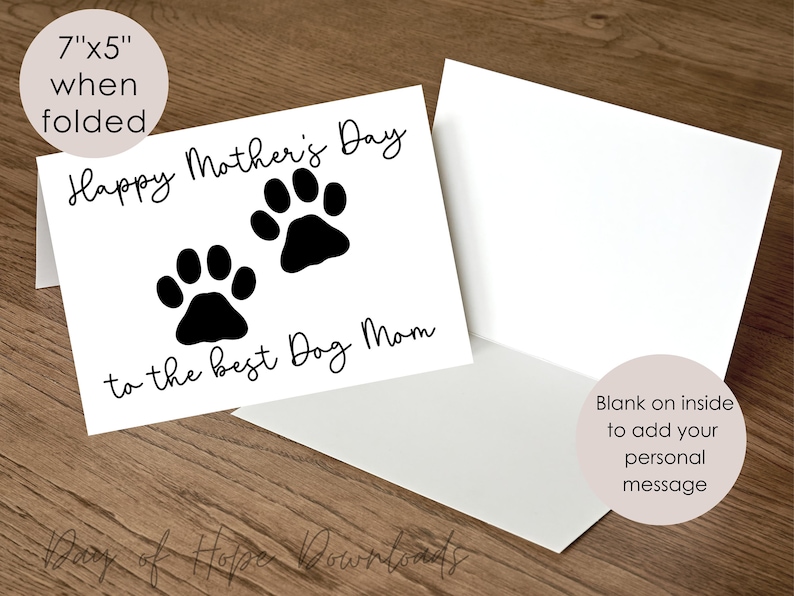Printable Dog Mom Mothers Day Card With Pawprints | Happy Mother's Day ...