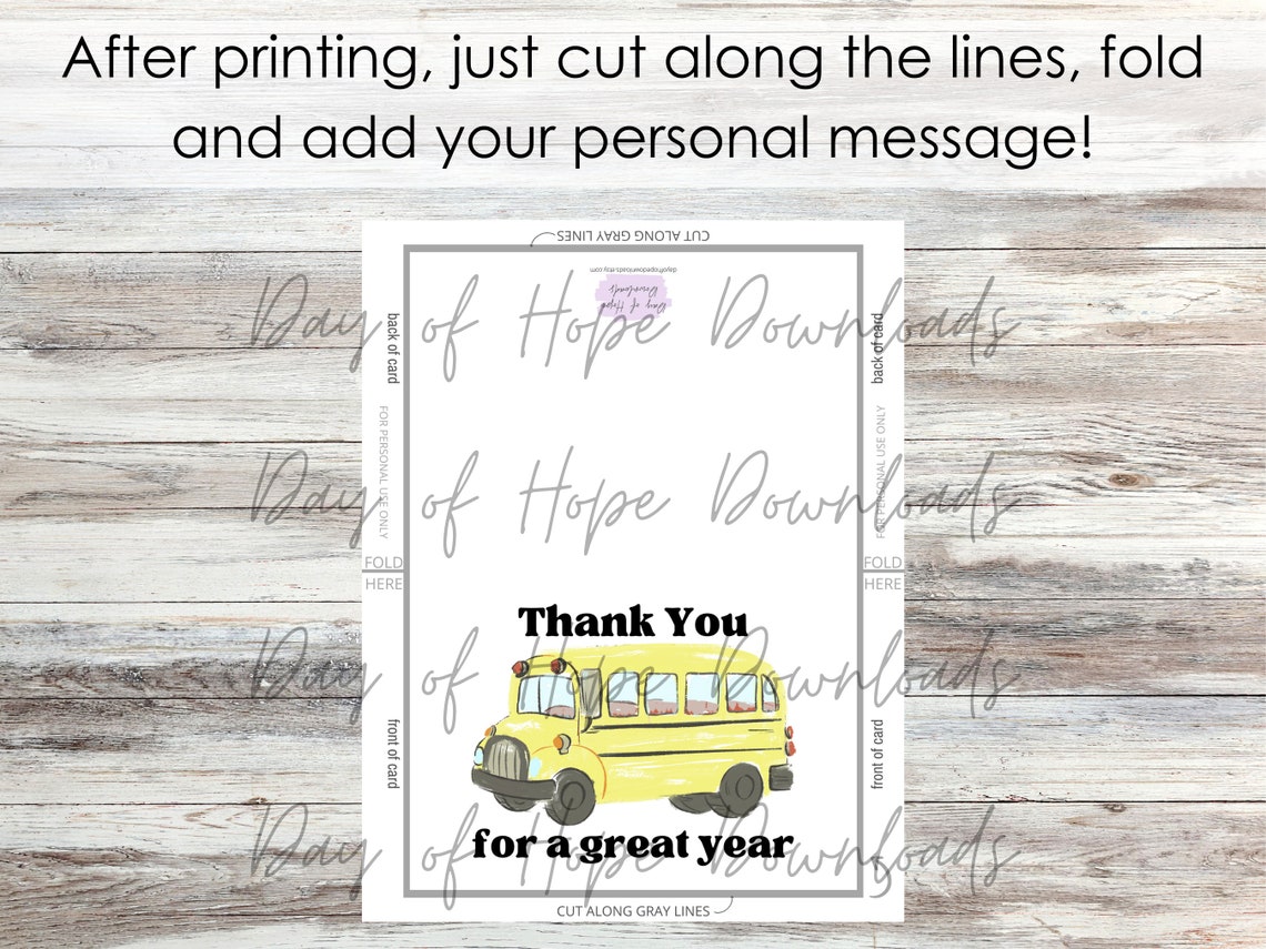 Printable Bus Driver Thank You Card Thank You for a Great - Etsy