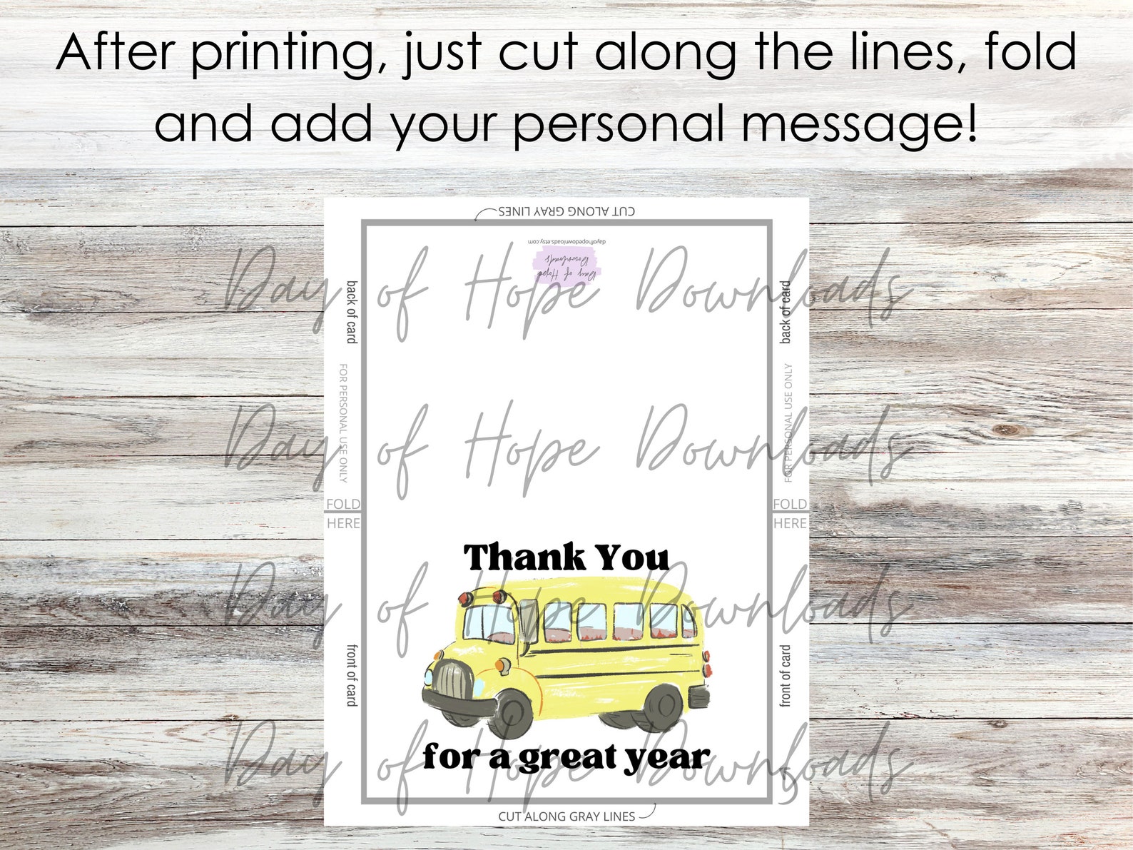Printable Bus Driver Thank You Card, Thank You for a Great Year for School Bus Driver, Staff ...