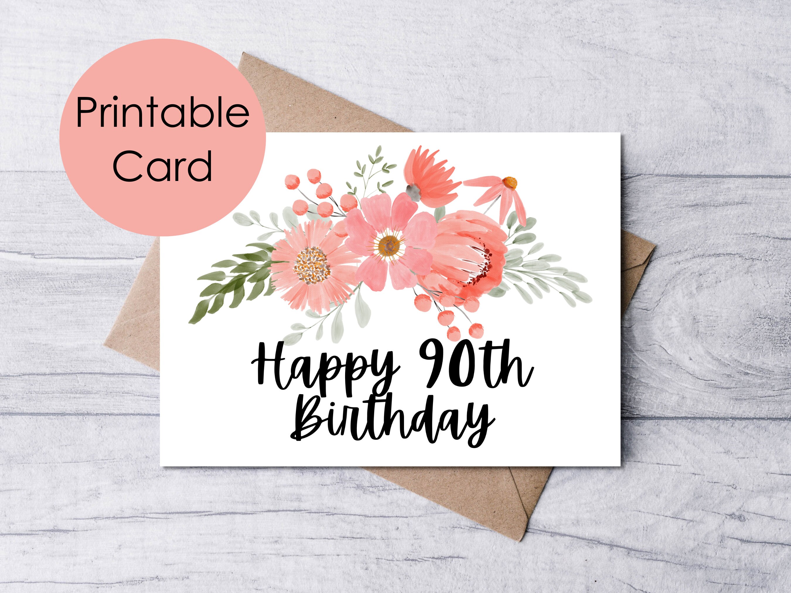Printable 90th Birthday Card Happy 90th Birthday Card - Etsy
