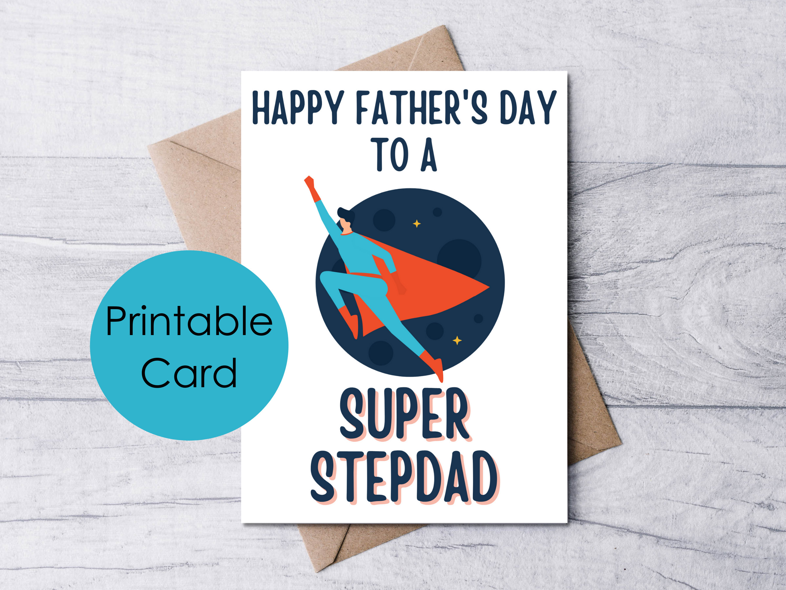 Printable Fathers Day Card for a Super Stepdad Happy - Etsy