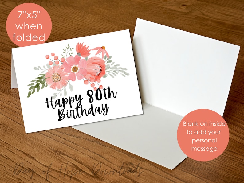 Printable 80th Birthday Card, Happy 80th Birthday Card, Grandma ...