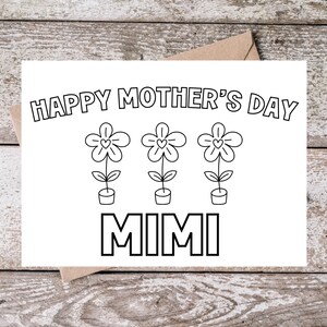 Cartão de colorir Mimi para o Dia das Mães para imprimir para a avó, cartão Mimi de feliz dia das mães, cartão para colorir dos netos