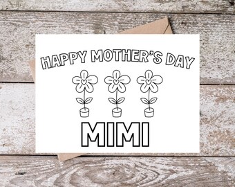 Printable Mimi Mothers Day Coloring Card for Grandma, Happy Mother's Day Mimi Card, Coloring Page Card from Grandkids