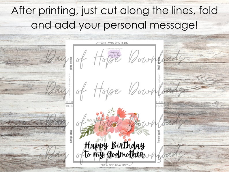 Printable Birthday Card for Godmother Happy Birthday to My - Etsy