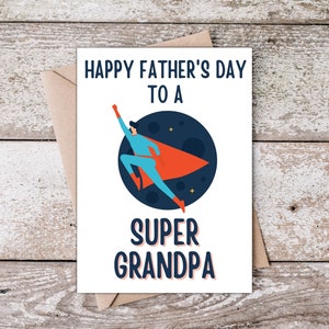 Carte de fête des pères imprimable pour un super grand-père, carte de fête des pères heureuse pour grand-père, carte avec héros portant une cape, carte de grand-père imprimable