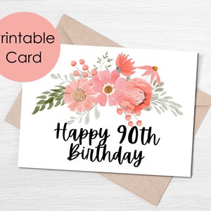 Printable 90th Birthday Card, Happy 90th Birthday Card, Grandma ...