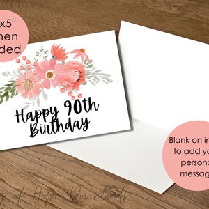 Printable 90th Birthday Card, Happy 90th Birthday Card, Grandma ...