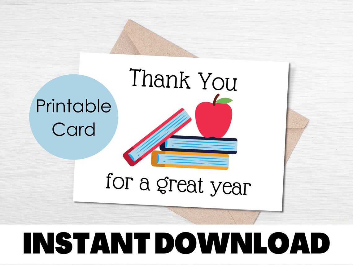 Printable Teacher Thank You Card Thank You for a Great Year Etsy Printable Teacher Thank You Card Thank You for a Great Year Etsy