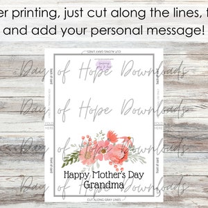 Printable Grandma Mothers Day Card for Grandma Happy Mother's Day Grandma Card Grandmother Mothers Day Card with Pink Flowers PF002 image 5