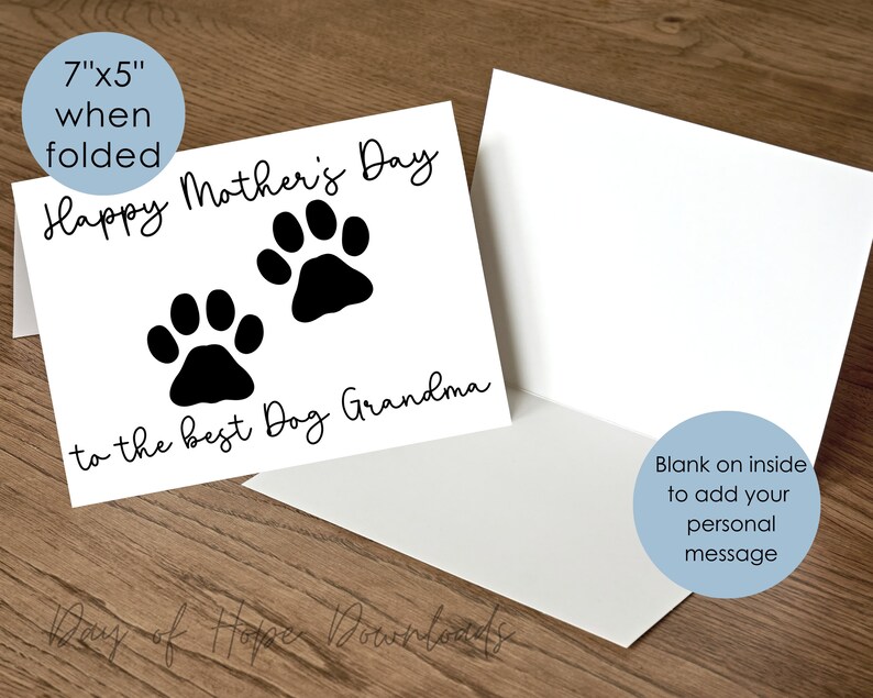 Printable Dog Grandma Mothers Day Card With Pawprints | Happy Mother's ...