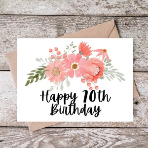 Carte imprimable 70e anniversaire, carte joyeux 70e anniversaire, carte d'anniversaire grand-mère à imprimer à la maison, téléchargement immédiat, soixante-dixième anniversaire des années 70