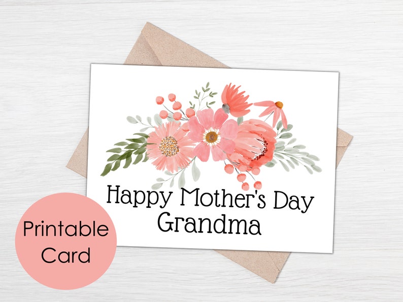 Printable Grandma Mothers Day Card for Grandma Happy Mother's Day Grandma Card Grandmother Mothers Day Card with Pink Flowers PF002 image 8