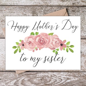 Mutter-Tageskarte zum Ausdrucken | Alles Gute zum Muttertag meiner Schwester | Muttertagskarte für Schwester mit rosa Rosen | Sofort Download PR004