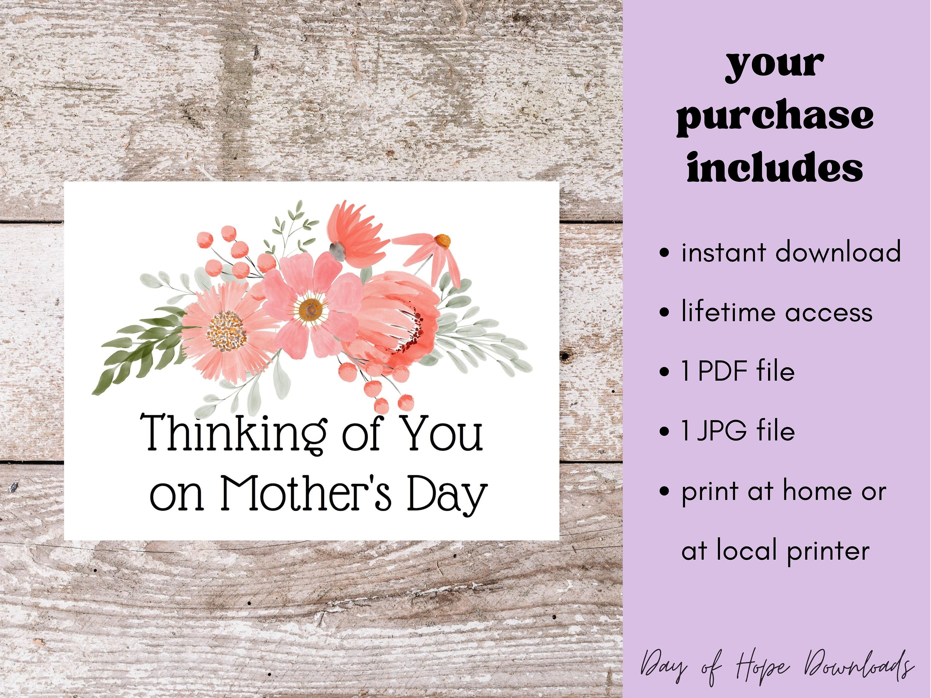 Printable Sympathy Mothers Day Card | Thinking of You on Mother's Day ...