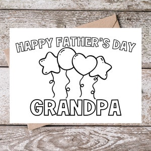 Carte à colorier imprimable pour la fête des pères de grand-père pour grand-père | Carte de grand-papa heureuse pour la fête des pères | Coloriage carte de fête des pères de petits-enfants
