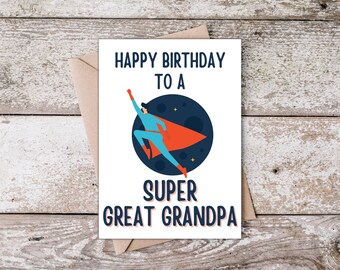 Printable Great Grandpa Birthday Card, Happy Birthday Great Grandpa Card from Grandkids, Birthday Card for Grandfather with flying hero