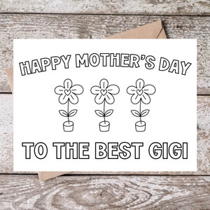 Cartão para colorir do Dia das Mães Gigi para impressão para a vovó, Feliz Dia das Mães para o melhor Cartão Gigi, Cartão para colorir dos Netos