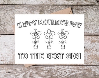 Printable Gigi Mothers Day Coloring Card for Grandma, Happy Mother's Day to the best Gigi Card, Coloring Page Card from Grandkids