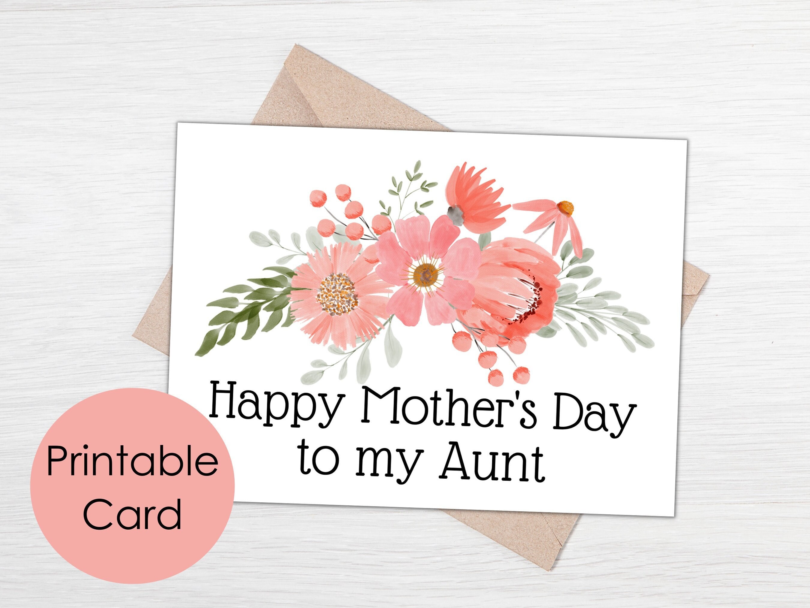 Printable Aunt Mothers Day Card Happy Mother's Day to My - Etsy