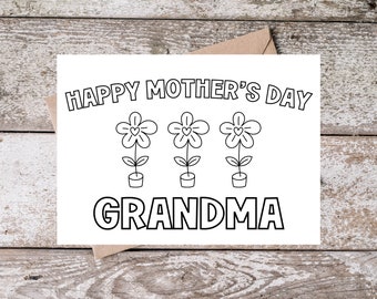 Printable Grandma Mothers Day Coloring Card for Grandma | Happy Mother's Day Grandma Card | Coloring Page Mothers Day card from Grandkids