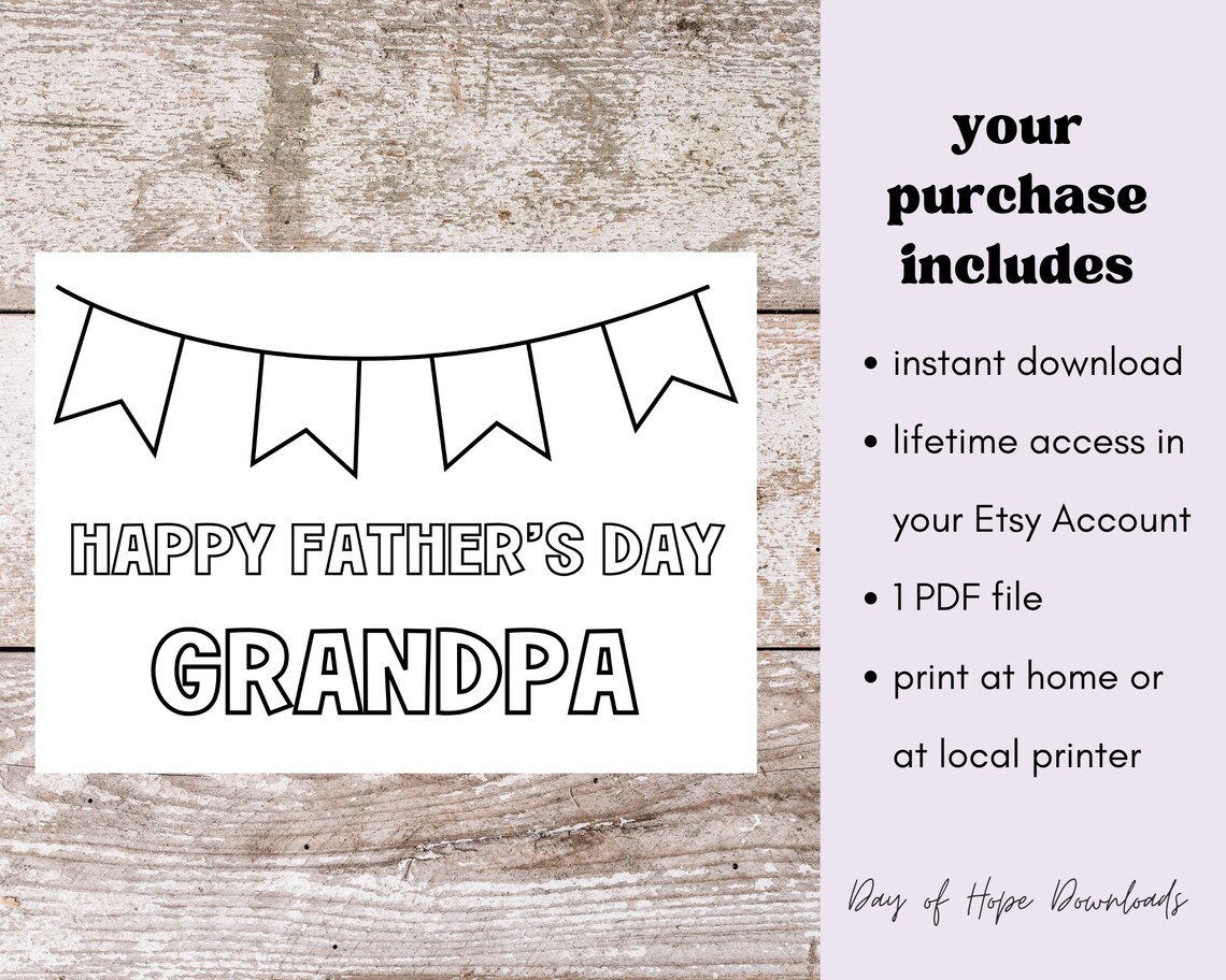 Printable Grandpa Fathers Day Coloring Card for Grandpa Happy Father's ...