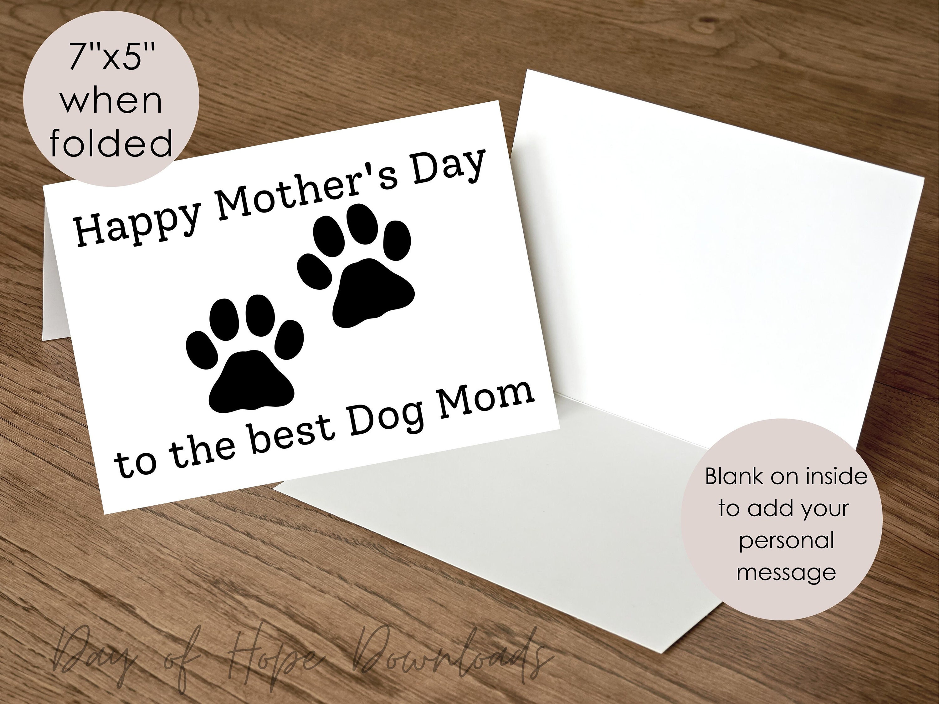 Printable Dog Mom Mothers Day Card With Pawprints | Happy Mother's Day to the Best Dog Mom | Paw ...