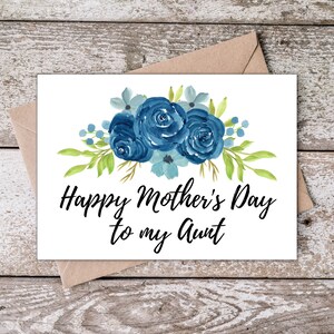 Tante Mutter-Tageskarte zum Ausdrucken | Alles Gute zum Muttertag meiner Tante | Tante Mutter-Tageskarte für Tante mit blauem Aquarell Blumenmuster BR001
