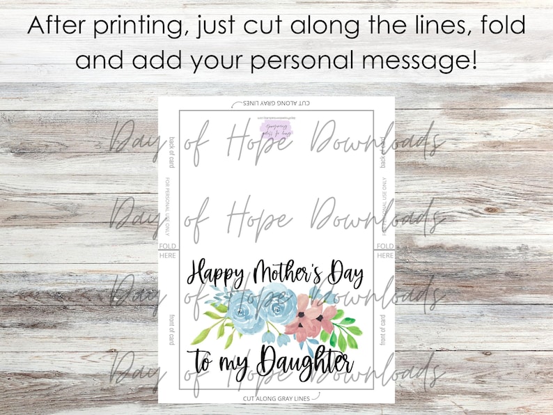 Printable Daughter Mothers Day Card Happy Mother's Day to My Daughter ...
