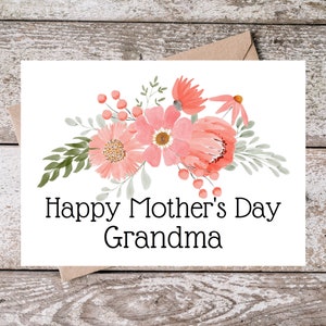 Printable Grandma Mothers Day Card for Grandma Happy Mother's Day Grandma Card Grandmother Mothers Day Card with Pink Flowers PF002 image 1