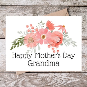 Tarjeta imprimible del Día de las Madres de la Abuela para la Abuela / Feliz Día de la Madre Tarjeta de la Abuela / Tarjeta del Día de las Madres Abuela con Flores Rosadas PF002