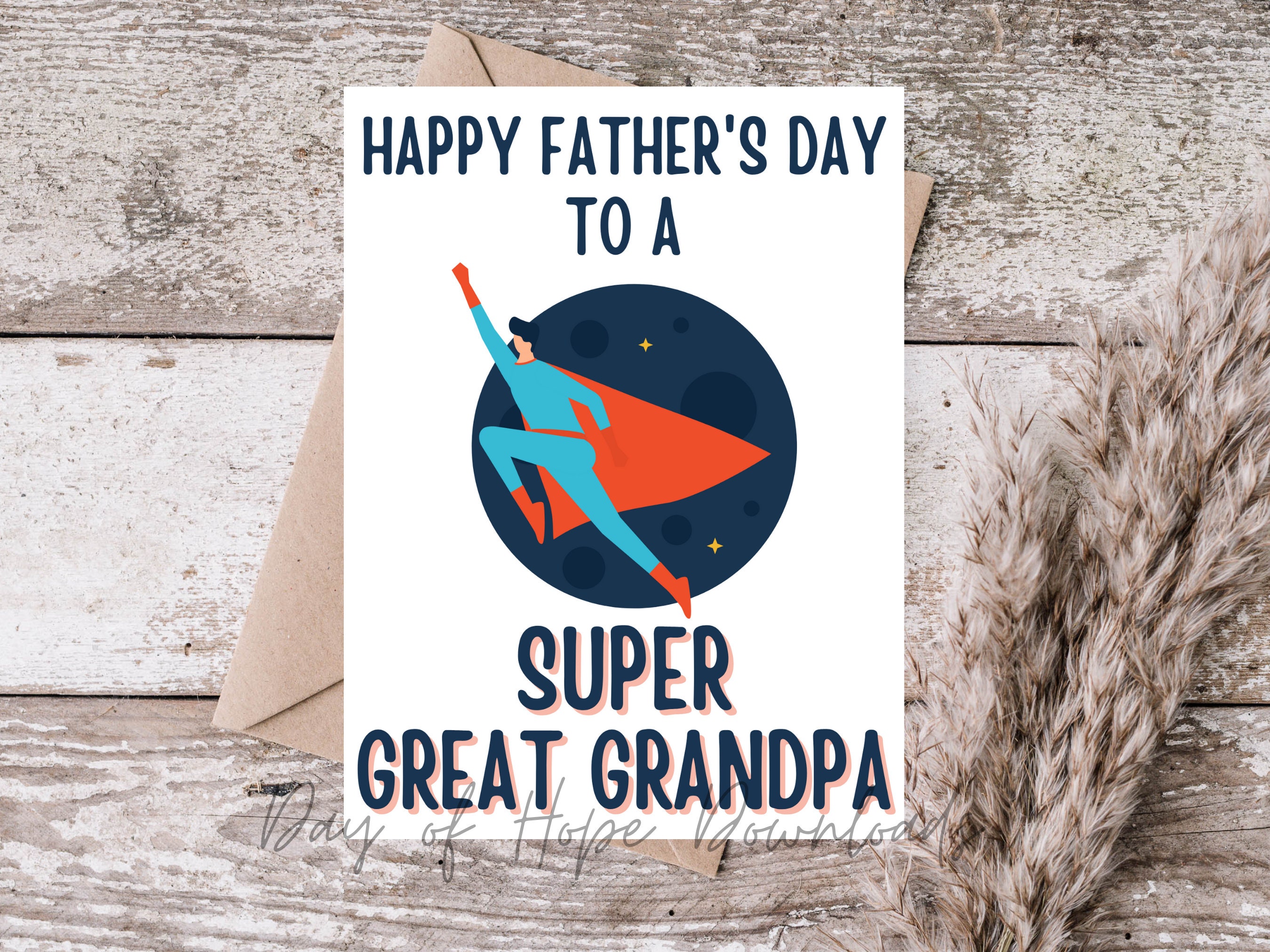 Printable Fathers Day Card for a Super Great Grandpa, Happy Father's ...