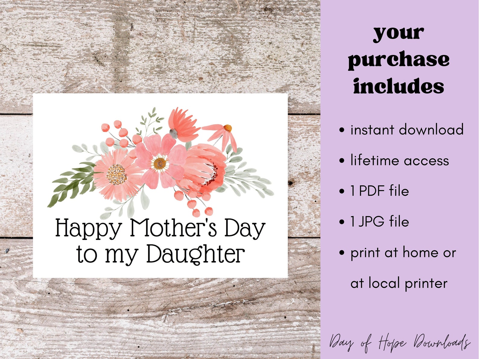 Printable Daughter Mothers Day Card | Happy Mother's Day to My Daughter ...