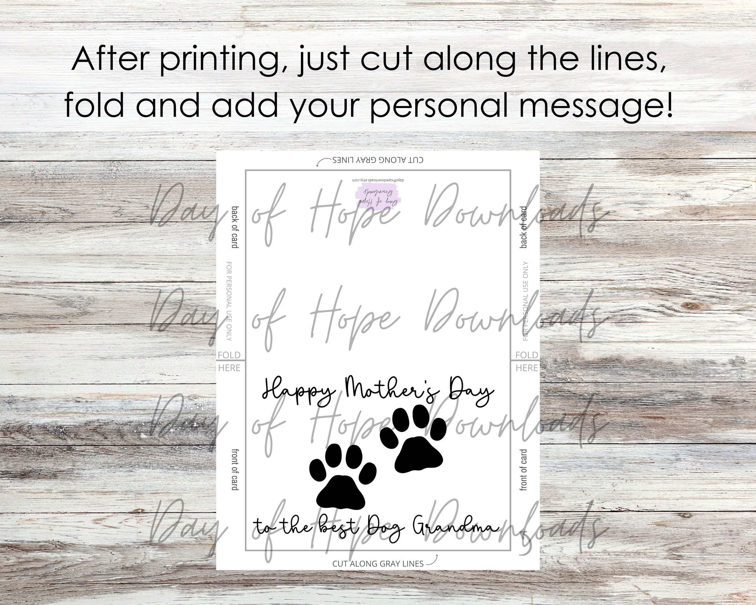 Printable Dog Grandma Mothers Day Card With Pawprints | Happy Mother's ...