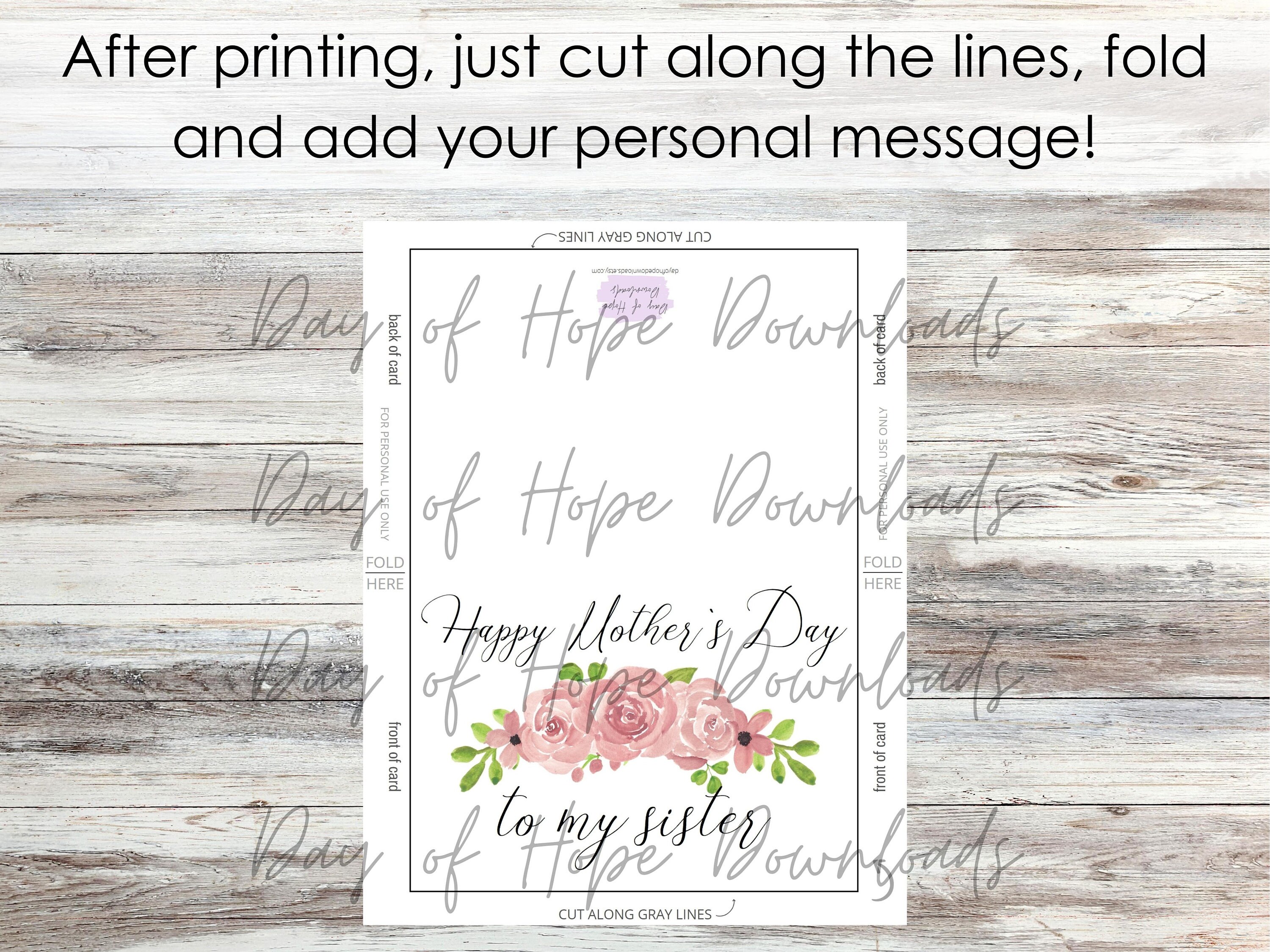 Printable Sister Mothers Day Card Happy Mother's Day to - Etsy