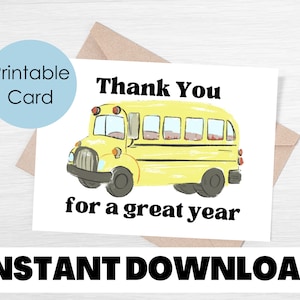 Printable Bus Driver Thank You Card, Thank You for a Great Year for ...