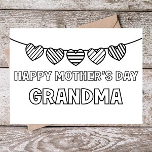 Tarjeta para colorear del Día de las Madres de la Abuela imprimible para la abuela / Tarjeta de la abuela feliz del Día de la Madre / Página para colorear Tarjeta del Día de las Madres de los nietos