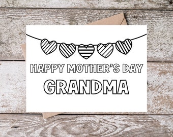 Printable Grandma Mothers Day Coloring Card for Grandma | Happy Mother's Day Grandma Card | Coloring Page Mothers Day card from Grandkids
