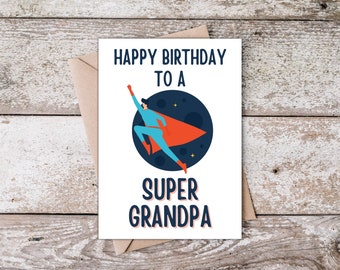 Printable Grandpa Birthday Card, Happy Birthday Grandpa Card from Grandkids, Birthday Card for Grandfather with flying hero, Super Grandpa