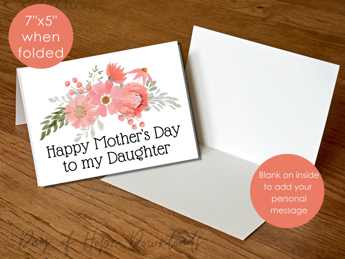 Printable Daughter Mothers Day Card | Happy Mother's Day to My Daughter ...