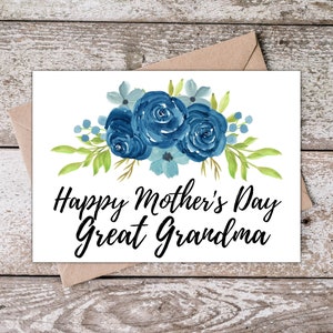 Cartão imprimível do dia das mães da grande avó | Cartão feliz da avó do dia das mães grande de <br> Entrega Rápida? Cartão para Avó com Desenho Floral Azul BR001