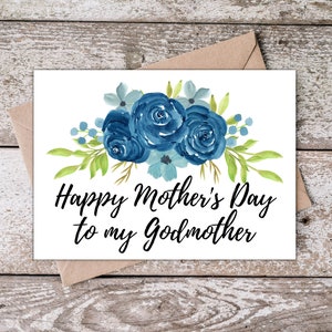 Tarjeta Imprimible del Día de las Madres Madrina / Feliz Día de la Madre a mi Madrina / Tarjeta Madrina con flores azules, descargar e imprimir BR001