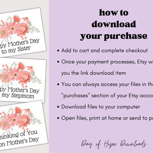 Printable Grandma Mothers Day Card for Grandma Happy Mother's Day Grandma Card Grandmother Mothers Day Card with Pink Flowers PF002 image 6