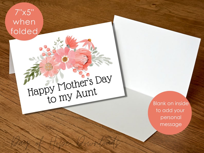 Printable Aunt Mothers Day Card | Happy Mother's Day to My Aunt | Aunt ...