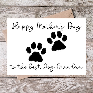 Ausdruckbare Hunde Oma Mutter Tages Karte mit Pfotenabdrücken | Alles Gute zum Muttertag der Besten Hundeoma | Muttertagskarte mit Pfotenabdruck DP005