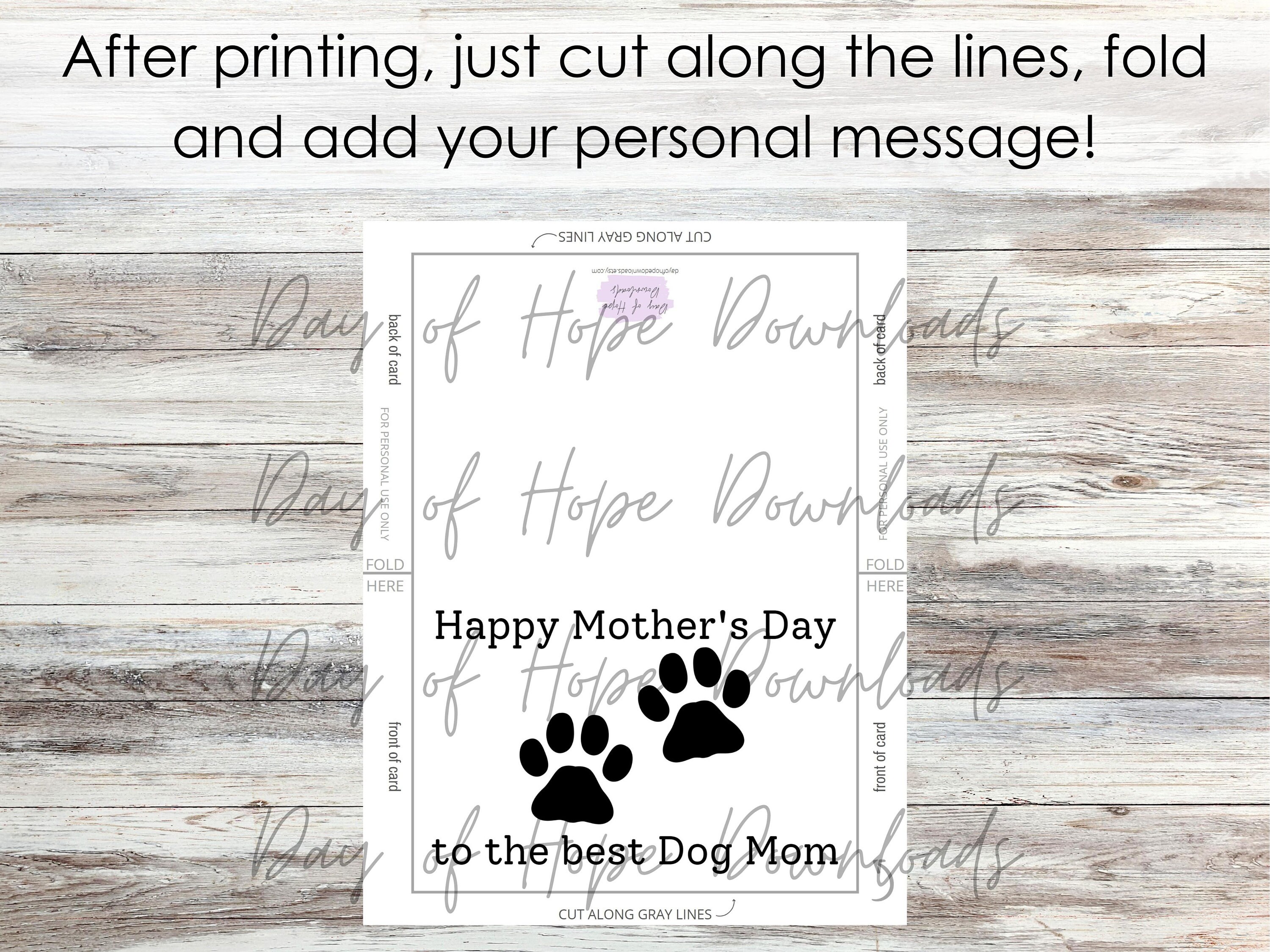 Printable Dog Mom Mothers Day Card With Pawprints | Happy Mother's Day to the Best Dog Mom | Paw ...